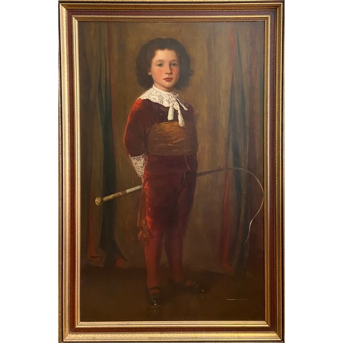 121 - James Coutts Michie(British,  1861–1919)A Victorian portrait of a young boy in van Dyck costume, hol... 