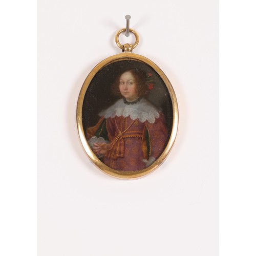 134 - German School17th CenturyA portrait of a girlOil on copperDimensions:(Framed) 2.5 (H) x 2 in. (W)(Co... 