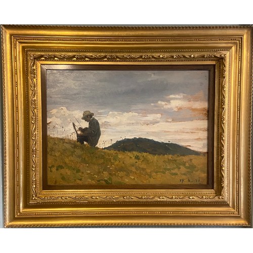 152 - Oreste Silvestri (1858-1936)Self Portrait in a LandscapeOil on CanvasBorn in Pollone in Vercelli to ... 