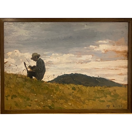 152 - Oreste Silvestri (1858-1936)Self Portrait in a LandscapeOil on CanvasBorn in Pollone in Vercelli to ... 