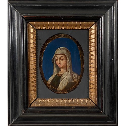 158 - Italian School17th CenturyTwo female religious (?) portraits. One possibly of MaryOn copper with blu... 