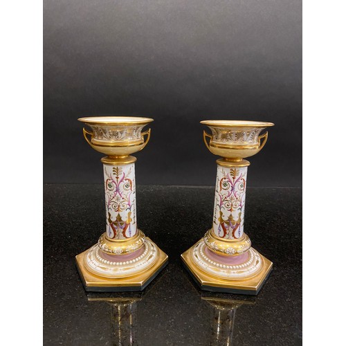 214 - To be sold without reserve.A Pair of Worcester (Barr Flight and Barr) Urns on StandCirca 1810Painted... 