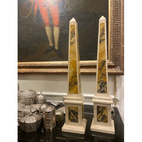 223 - To be sold without a reserveA Pair of Hard-stone and Coloured Marble Obelisks (19th Century) (?). On... 