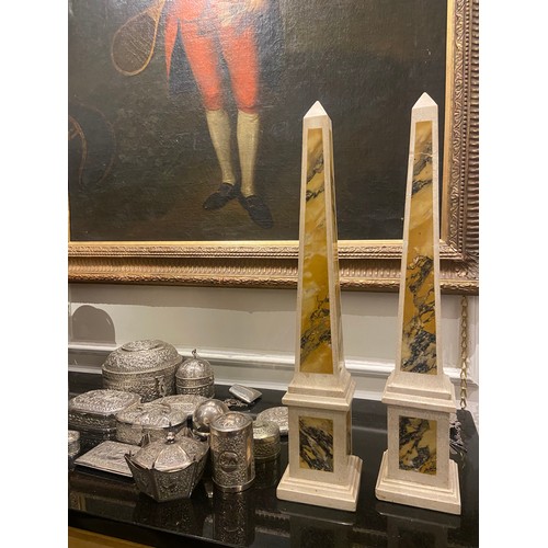 223 - To be sold without a reserveA Pair of Hard-stone and Coloured Marble Obelisks (19th Century) (?). On... 