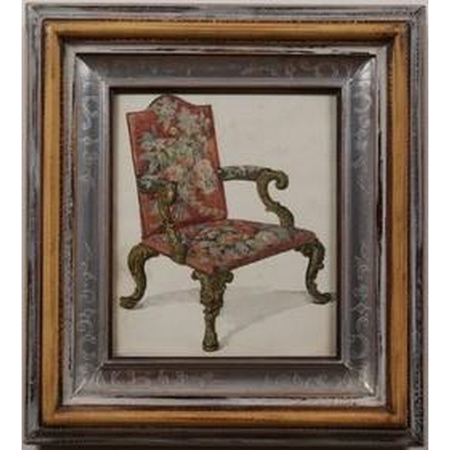 134 - Property of Stephanie Hoppen19th/20th CenturyFour watercolours of 18th century furniture:[a] Ornatel... 