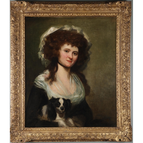 26 - Attributed to Mather Brown (1761-1831)Portrait of a young lady with King Charles CavalierOil on canv... 