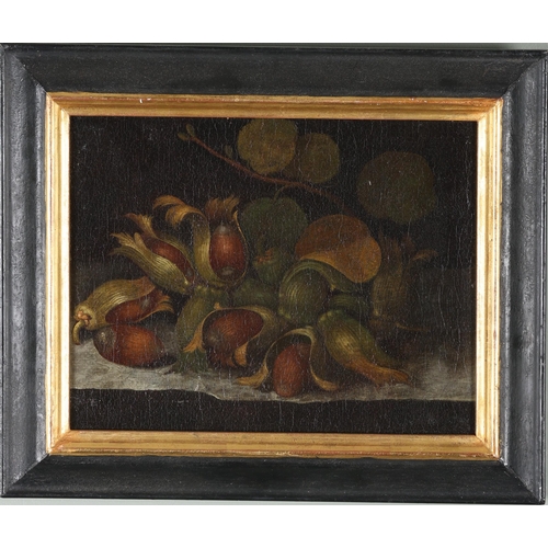 42 - German School17th CenturyOil on Canvas[a]: A Still Life of Walnuts on a Ledge[b]: A Still Life of Co... 