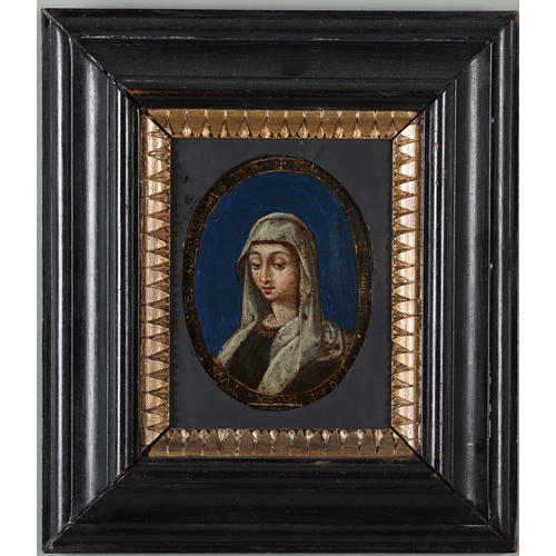 50 - Italian School17th CenturyTwo female religious portraitsOne possibly of MaryOn copper with blue back... 