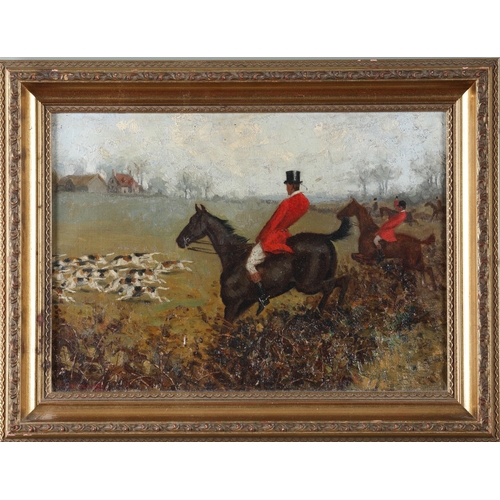 94 - Property of a ladyEnglish School19th CenturyA hunting sceneOil on artist boardDimensions:(Frame) 13.... 