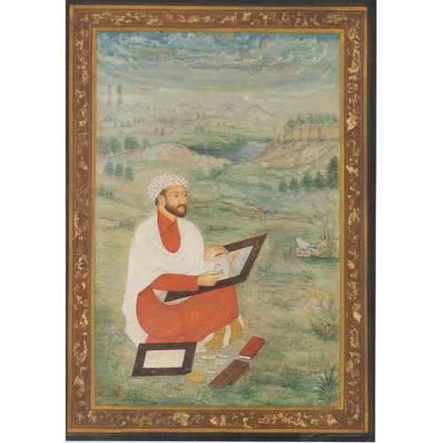 95 - Mughal19th CenturyGentleman at his calligraphyWatercolour on paperDimensions:(Frame) 18 in. (H) x 13... 