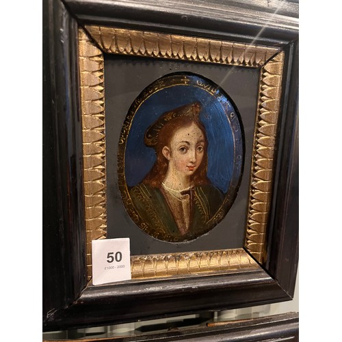 50 - Italian School17th CenturyTwo female religious portraitsOne possibly of MaryOn copper with blue back... 