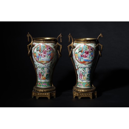 184 - Property of a ladyCantonese19th CenturyA pair of ormolu-mounted, cut-down vasesDimensions:(With moun... 