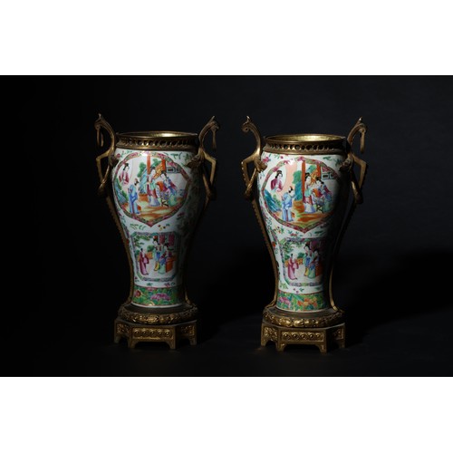 184 - Property of a ladyCantonese19th CenturyA pair of ormolu-mounted, cut-down vasesDimensions:(With moun... 