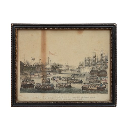 132 - To be sold without reserve19th CenturyThree engravings

A moonlight bay with ships. Hand-coloured aq... 