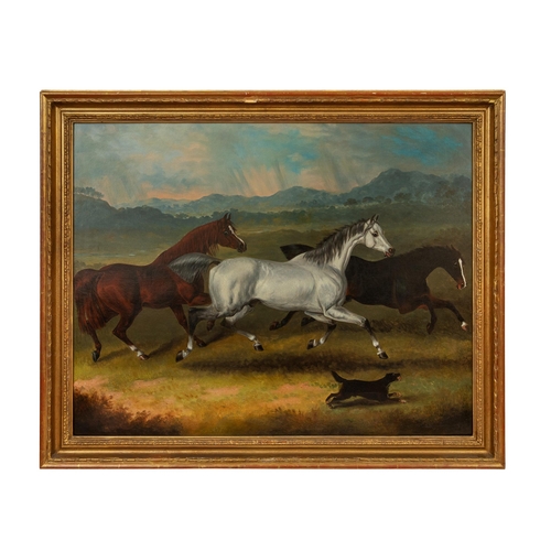 156 - Samuel Spode (1798 - 1858)Three Horses and Terrier beneath the Sugar Loaf Mountain (Wicklow mountain... 