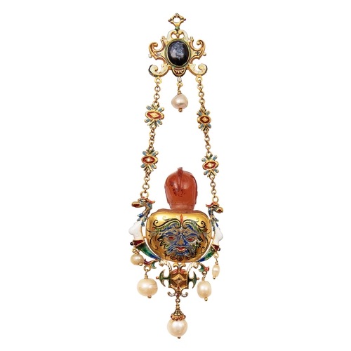 170A - Property of a Gentleman of ChelseaMid 19th CenturyA Renaissance Revival pendant set with an agate bu... 