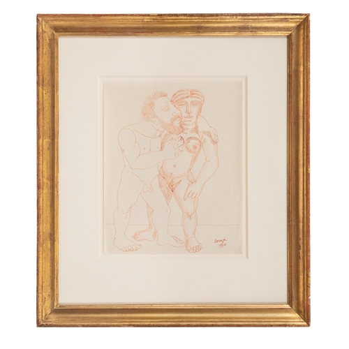 180 - Property of a Gentleman CollectorF. N. Souza (1924 - 2002)Lovers (1950)Pen on paperSigned and dated ... 