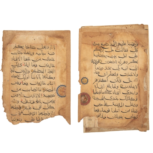 72 - Property of a GentlemanA selection of 107 Quranic manuscripts leaves, some with extensive marginalia... 