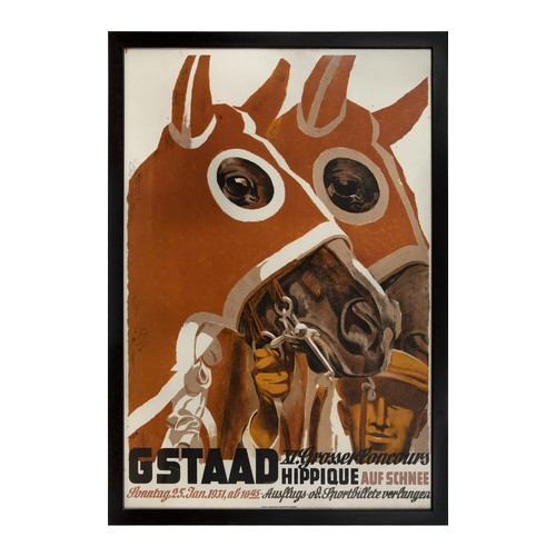 218 - Property of a GentlemanIvan Hugentobler (1886 - 1972) Gstaad, Horse race on snow (1931)PosterDimensi... 