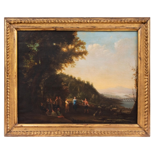 84 - Property of a gentlemanFrench18th CenturyFollower of Claude Lorrain (1600 - 1682)A landscape with fi... 