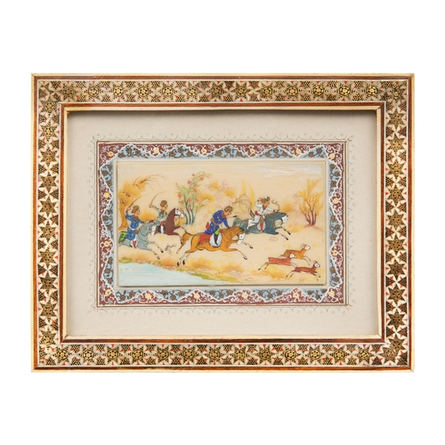 110 - Property of a ladyPersian20th CenturyThree Persian miniatures on bone (polo, a musical scene, and a ... 