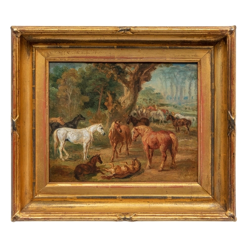 121 - Property of a GentlemanJames Ward RA (1769 - 1859)The Council of Horsesc.1848Oil on panelVerso ... 