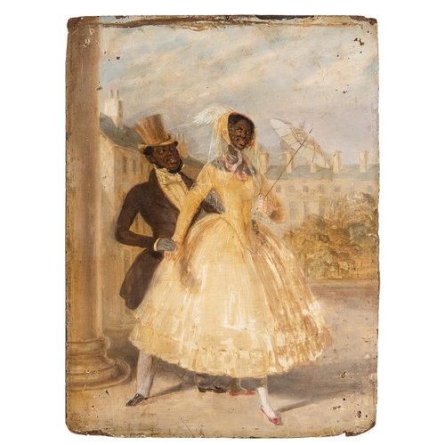 133 - Property of a LadyColonial schoolc. 1830Portrait of an elegant couple perambulating, free people of ... 