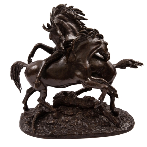 149 - Christophe Fratin (1801 - 1864)A pair of Arab stallions fighting (c. 1860)Bronze with brown patina a... 