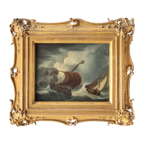 166 - Property of a GentlemanDutch School19th Century (?)A stormy naval sceneOil on artist boardTitled or ... 