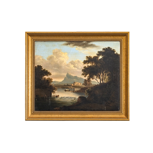 171 - Property of a GentlemanBritish SchoolMid 19th CenturyA river landscape with figuresOil on canvasDime... 