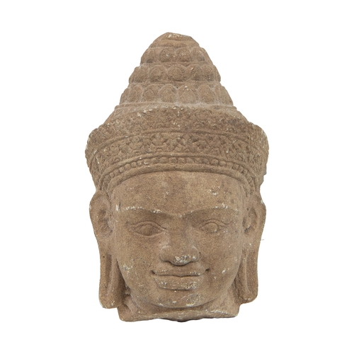 351 - Property of a LadyAntiqueThree stone Buddha headsTwo carved in the round, [1] one in a blue-grey sto... 