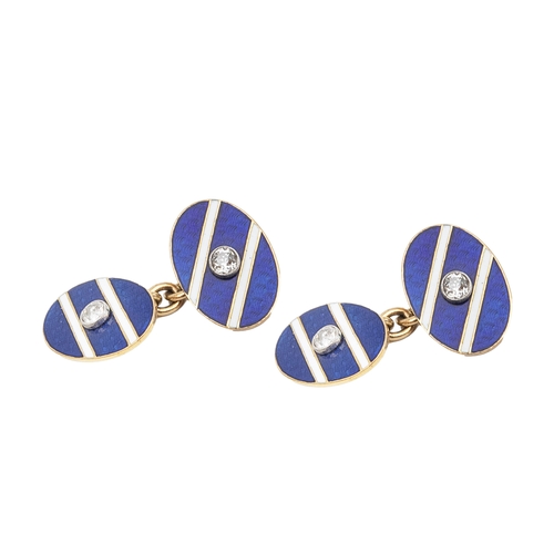 112 - Property of a LadyA pair of gold, blue enamel and diamond cufflinksIn a D&J Welby Ltd. presentat... 