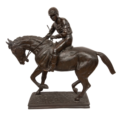 88 - Property of a Gentleman20th CenturyA large bronze of a jockey on horsebackCast bronzeDimensions:22 i... 