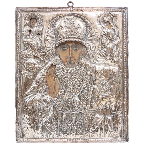 193 - Property of a LadyRussian18th Century or earlierA pair of silver embossed iconsOil on panel, with em... 