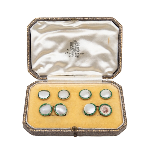 111 - To be sold without reserveProperty of a Lady[a] A dress set of 15ct gold, maybe pearl and green enam... 