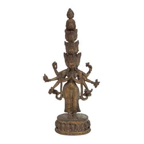 78A - Property of a LadyCentral IndianAntiqueThree bronze votive statues of deitiesA pair holding trays fo... 