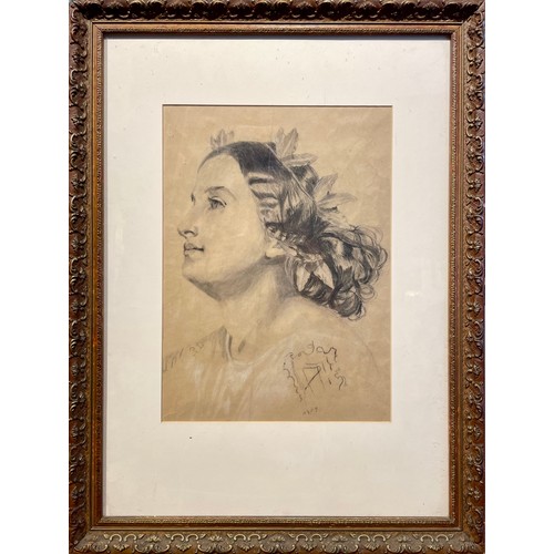 297 - Property of a LadySymbolist SchoolFrench / BelgianA portrait of a woman with a laurel wreath1879Grap... 