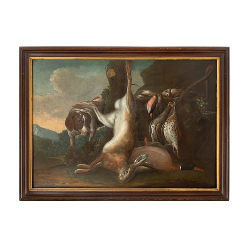 150 - Property of a GentlemanDutch17th CenturyA large still life of game and a pointerOil on panelDimensio... 