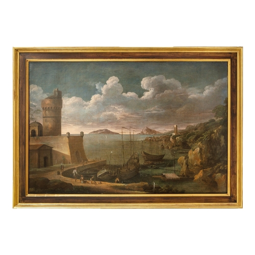 180 - Property of a GentlemanItalian17th CenturyAn impressive harbour scene, with fishing vessels and a la... 