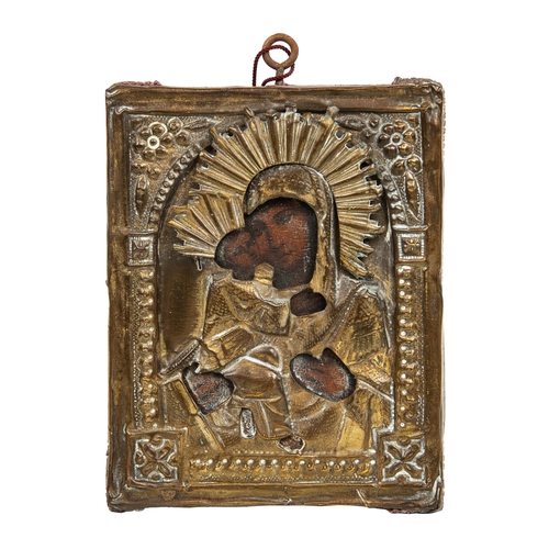 194 - Property of a LadyRussianAntiqueTwo brass covered wooden icons[a] Christ[b] The Virgin and ChildOil ... 