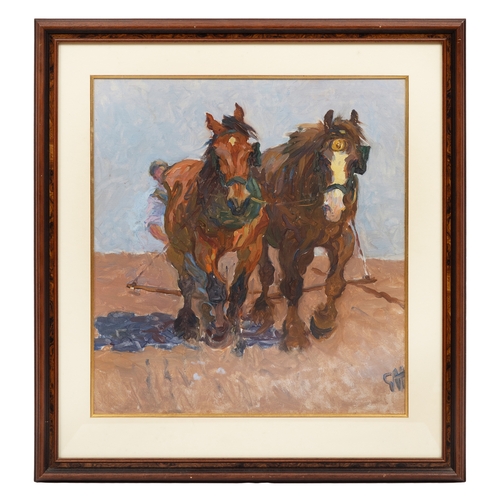 209 - Property of a GentlemanGilbert Holiday (1879 - 1937)Horses ploughingOil on paperInitialled 'GH' lowe... 