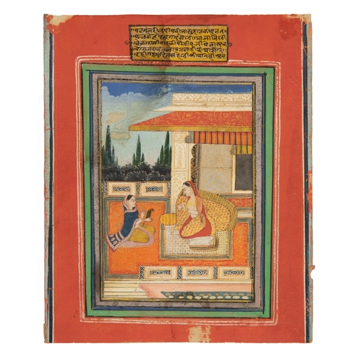 282 - Property of a ladyLucknow School, c. 1780A miniature of a seated woman (Patmanjari Ragini) and atten... 