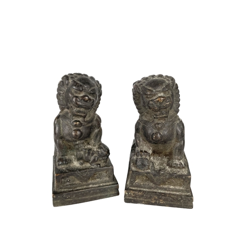 363 - To be sold without reserveProperty of a LadyChineseAntiqueA pair of bronze Lion-Dogs on plinthsDimen... 