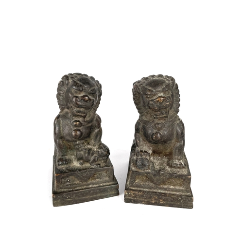 363 - To be sold without reserveProperty of a LadyChineseAntiqueA pair of bronze Lion-Dogs on plinthsDimen... 