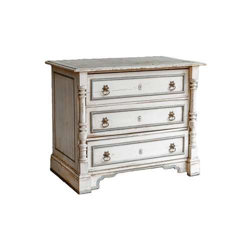 46 - Property of a LadyA distressed white chest of drawers, with painted blue detailDimensions:32 in. (H)... 