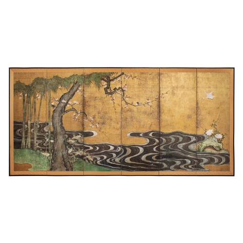 6 - Property of a LadyJapaneseEdo period (18th-19th Century)A six panel folding screenInk colour and gof... 