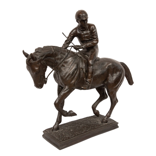 88 - Property of a Gentleman20th CenturyA large bronze of a jockey on horsebackCast bronzeDimensions:22 i... 