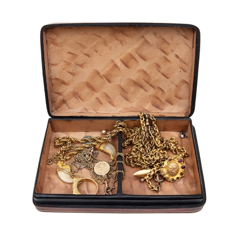 99 - To be sold without reserveProperty of a LadyA leathered antique gold leaf jewellery case, containing... 