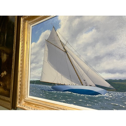 203 - Property of a GentlemanRon Charles Mitchell (b.1960)A study of yachts at sailOil on canvasSigned low... 