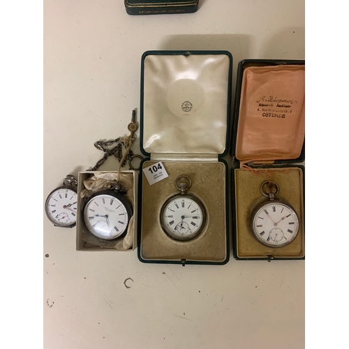 104 - Property of a LadyA collection of 4 pocket watches, to include:[a] A mid 19th Century silver engine ... 